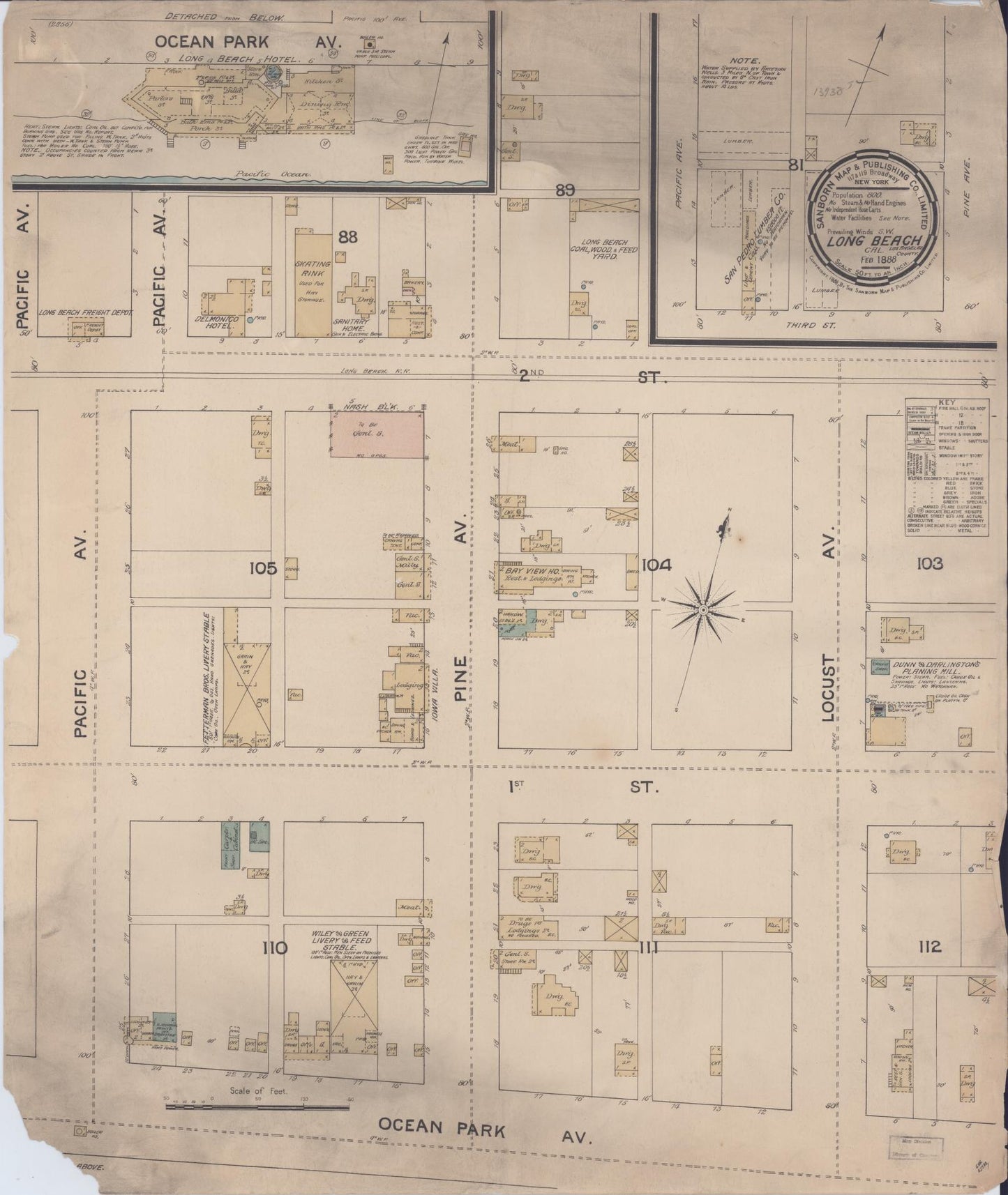 Sanborn Fire Insurance Map from Long Beach, Los Angeles County, California (1888), Sheet #0001 - Historic Sanborn Fire Insurance Map Print, vintage old map wall art, antique decor, genealogy gift, California California map