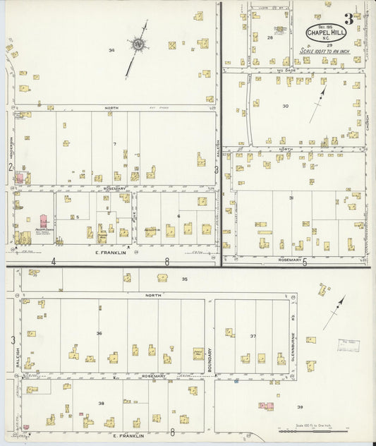Sanborn Fire Insurance Map from Chapel Hill, Orange County, North Carolina (1915), Sheet #0003 - Historic Sanborn Fire Insurance Map Print, vintage old map wall art, antique decor, genealogy gift, North Carolina North Carolina map