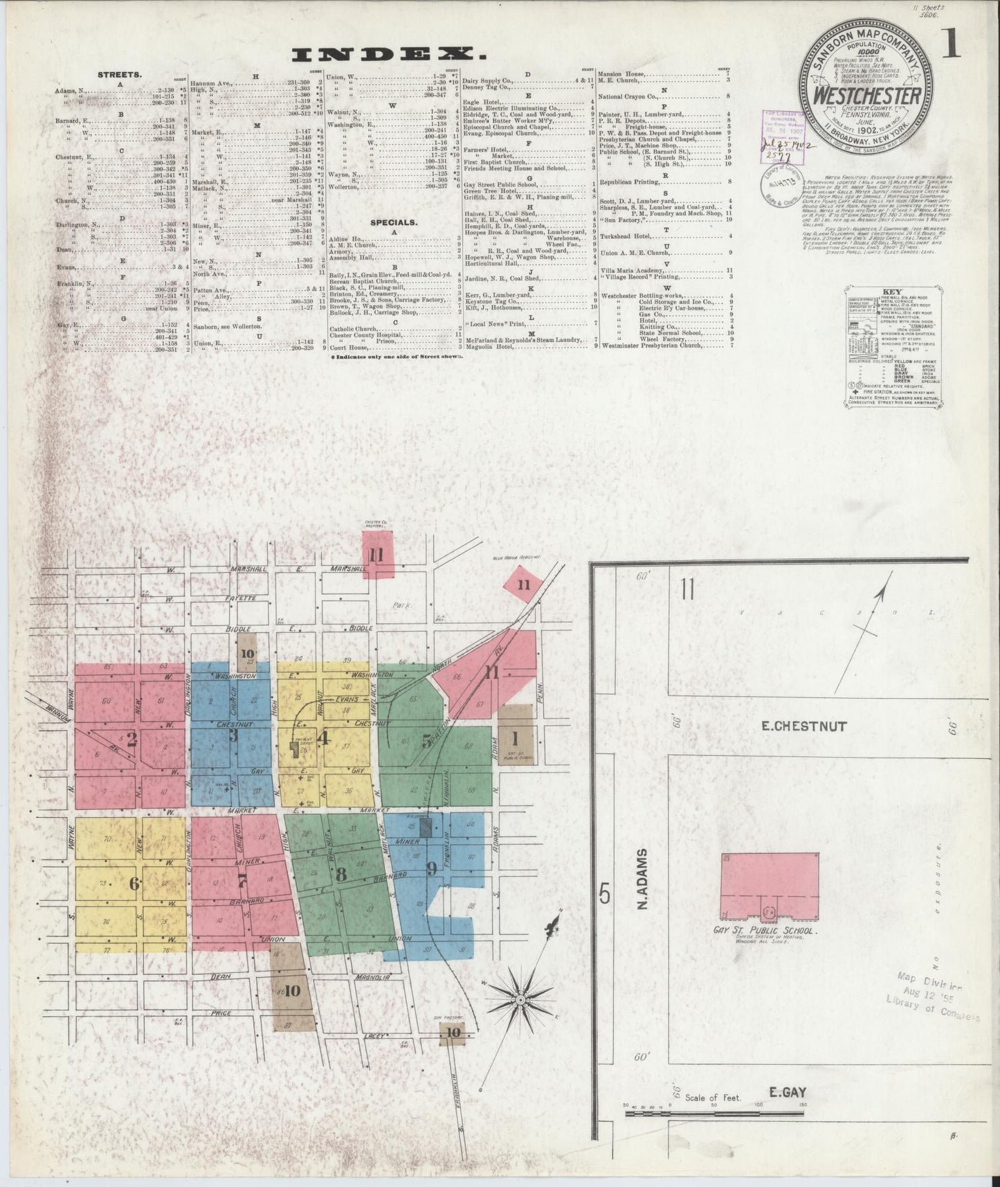 Sanborn Fire Insurance Map from West Chester, Chester County, Pennsylvania (1902), Sheet #0001 - Complete Map Set gallery image, historic Sanborn map, vintage wall art, Pennsylvania Pennsylvania