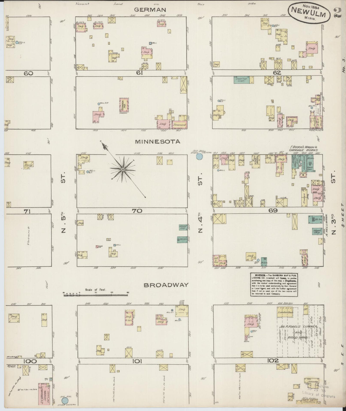Sanborn Fire Insurance Map from New Ulm, Brown County, Minnesota (1884), Sheet #0002 - Complete Map Set gallery image, historic Sanborn map, vintage wall art, Minnesota Minnesota