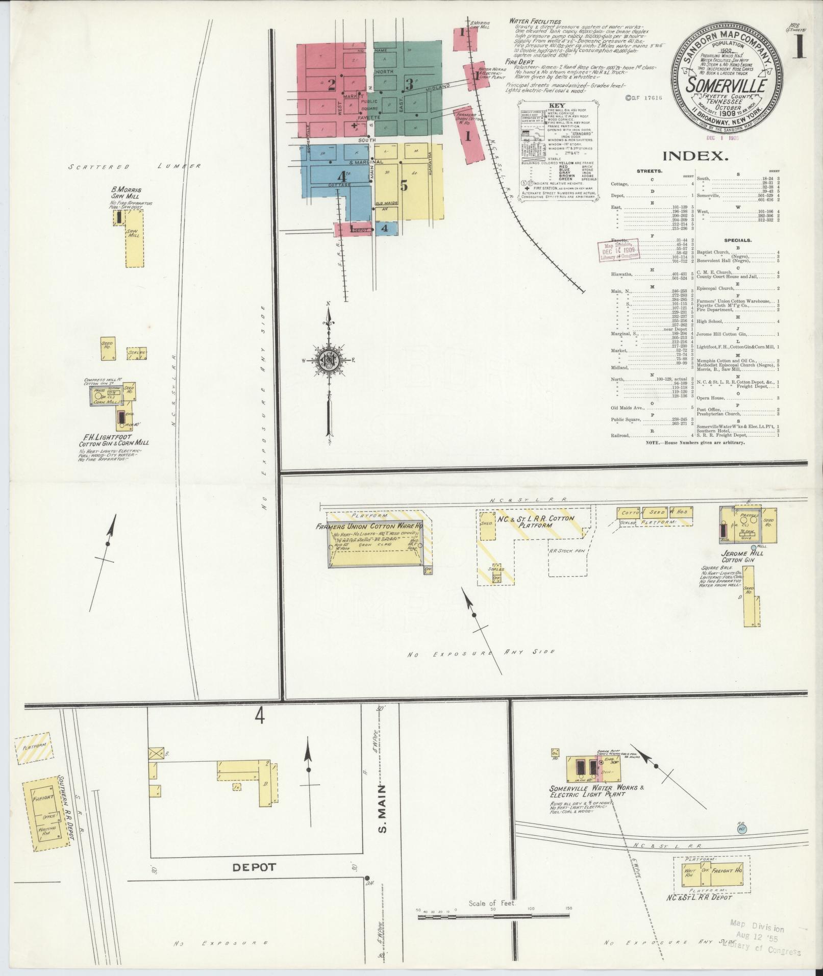 Sanborn Fire Insurance Map from Somerville, Fayette County, Tennessee. (1909) – Historic Sanborn Fire Insurance Map Print