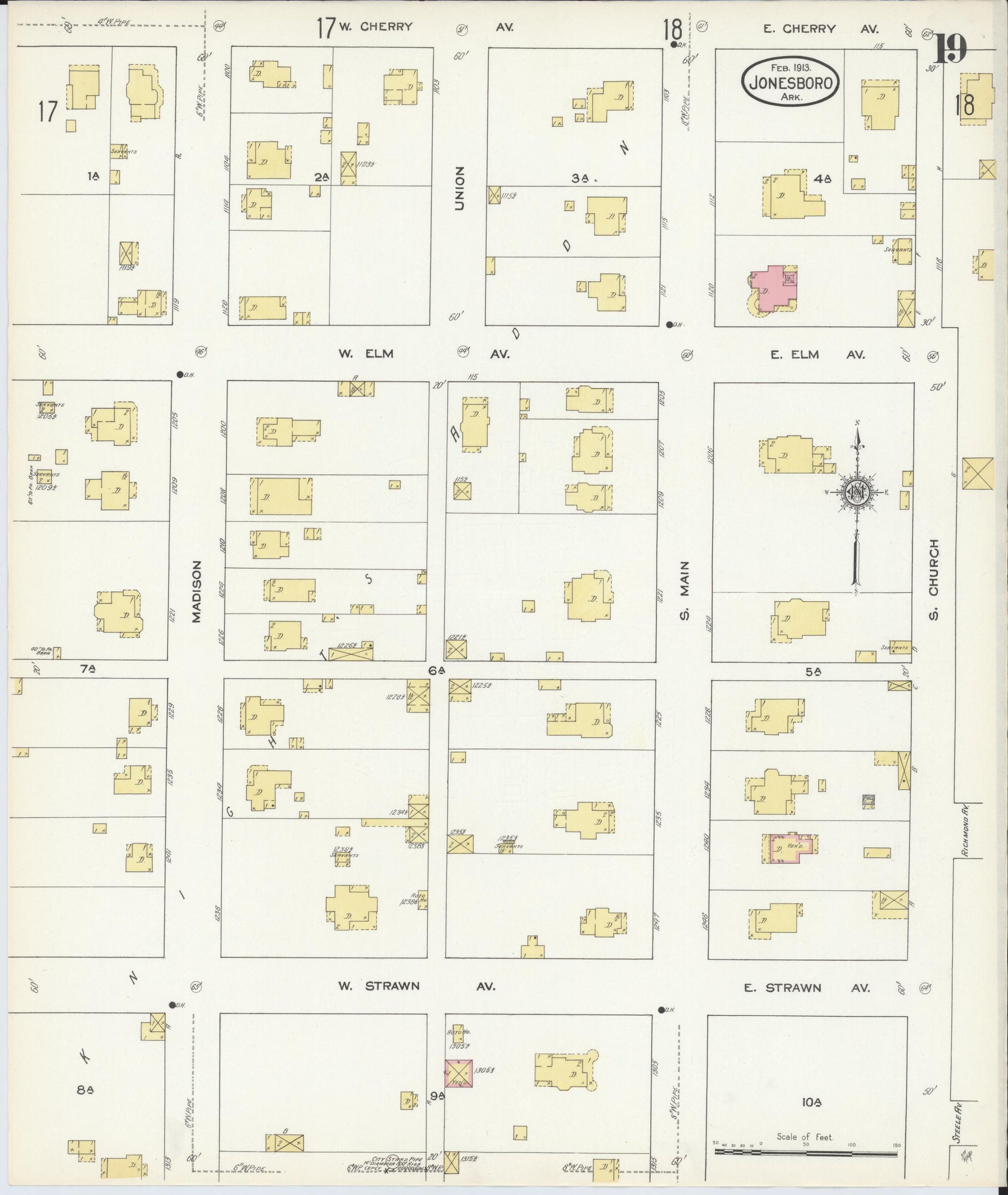 Sanborn Fire Insurance Map from Jonesboro, Craighead County, Arkansas (1913), Sheet #0019 - Historic Sanborn Fire Insurance Map Print, vintage old map wall art, antique decor, genealogy gift, Arkansas Arkansas map