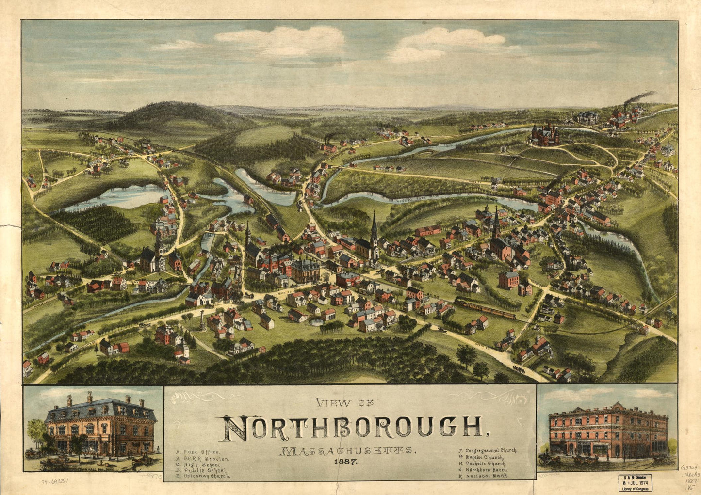 View of Northborough, Massachusetts, 1887. (1887) – Historic Bird’s-Eye View Panorama Print