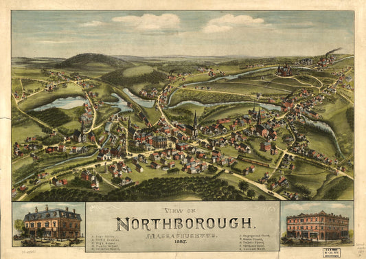 View of Northborough, Massachusetts, 1887. (1887) – Historic Bird’s-Eye View Panorama Print