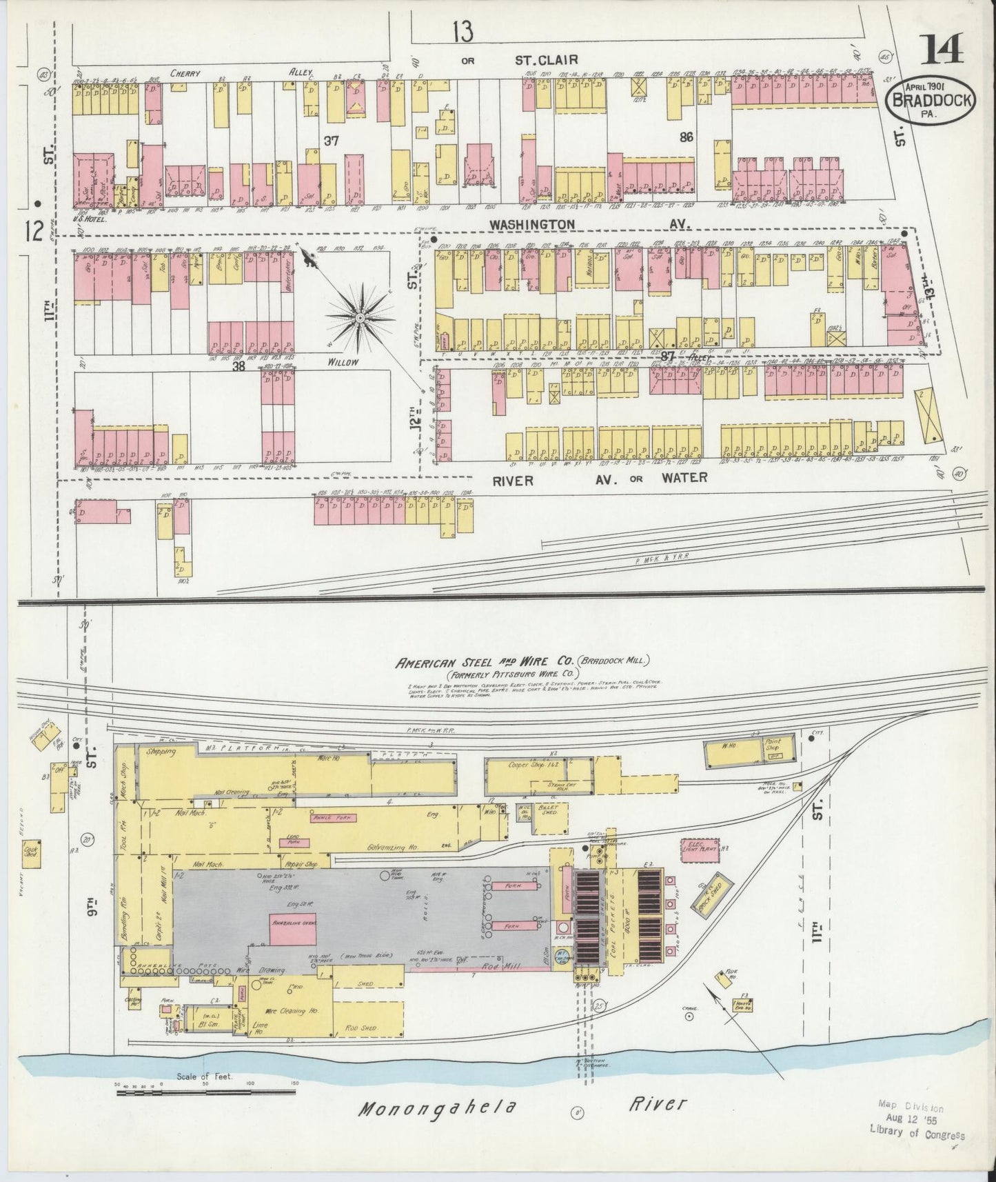 Sanborn Fire Insurance Map from Braddock, Allegheny County, Pennsylvania (1901), Sheet #0014 - Historic Sanborn Fire Insurance Map Print, vintage old map wall art, antique decor, genealogy gift, Pennsylvania Pennsylvania map
