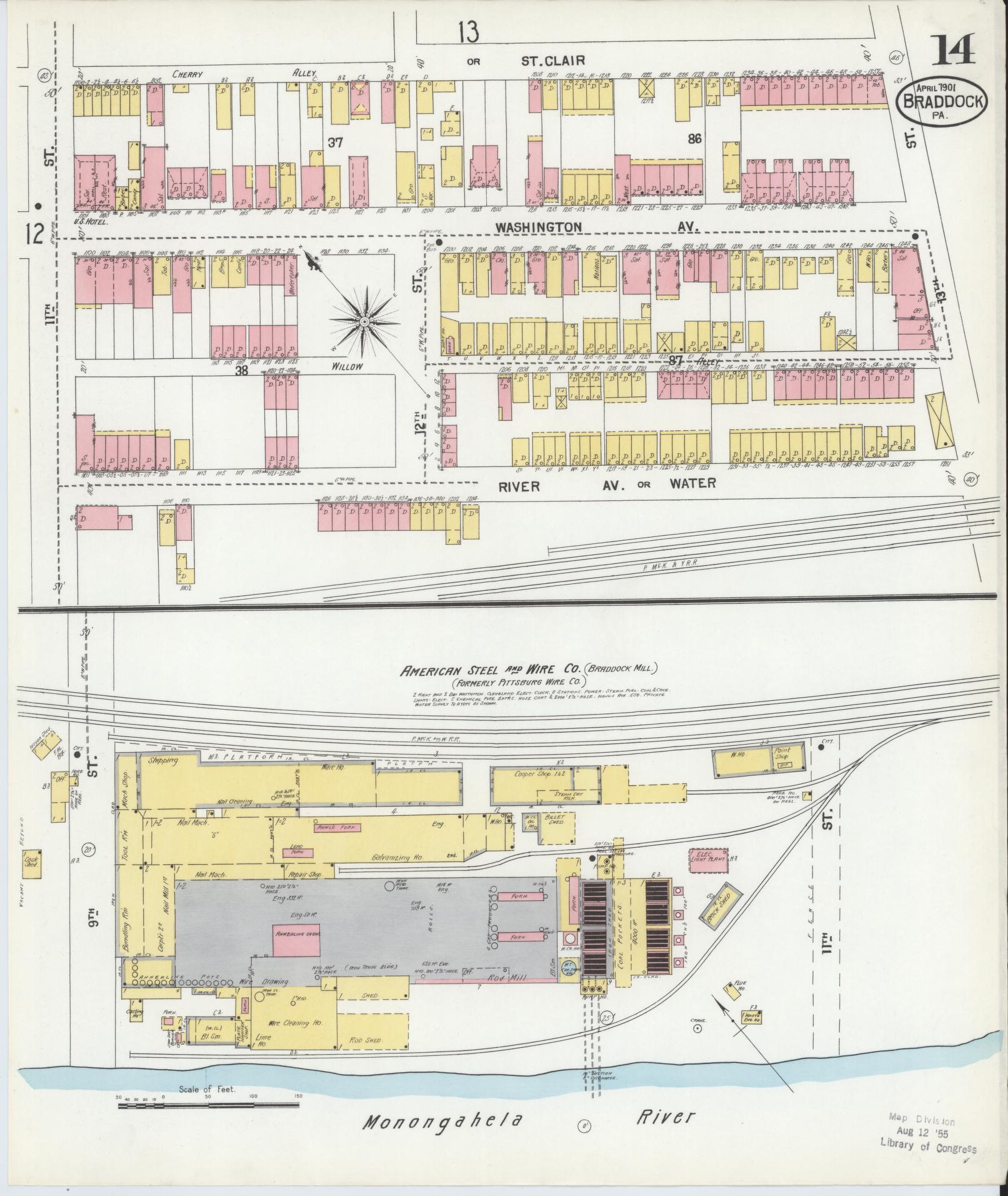 Sanborn Fire Insurance Map from Braddock, Allegheny County, Pennsylvania (1901), Sheet #0014 - Historic Sanborn Fire Insurance Map Print, vintage old map wall art, antique decor, genealogy gift, Pennsylvania Pennsylvania map