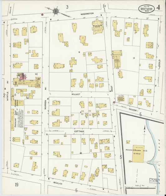 Sanborn Fire Insurance Map from Whitman, Plymouth County, Massachusetts (1911), Sheet #0004 - Historic Sanborn Fire Insurance Map Print, vintage old map wall art, antique decor, genealogy gift, Massachusetts Massachusetts map