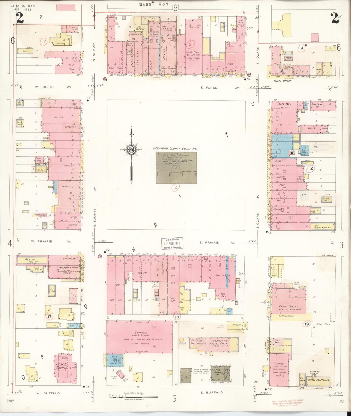 Sanborn Fire Insurance Map from Girard, Crawford County, Kansas (1943), Sheet #0002 - Historic Sanborn Fire Insurance Map Print, vintage old map wall art, antique decor, genealogy gift, Kansas Kansas map