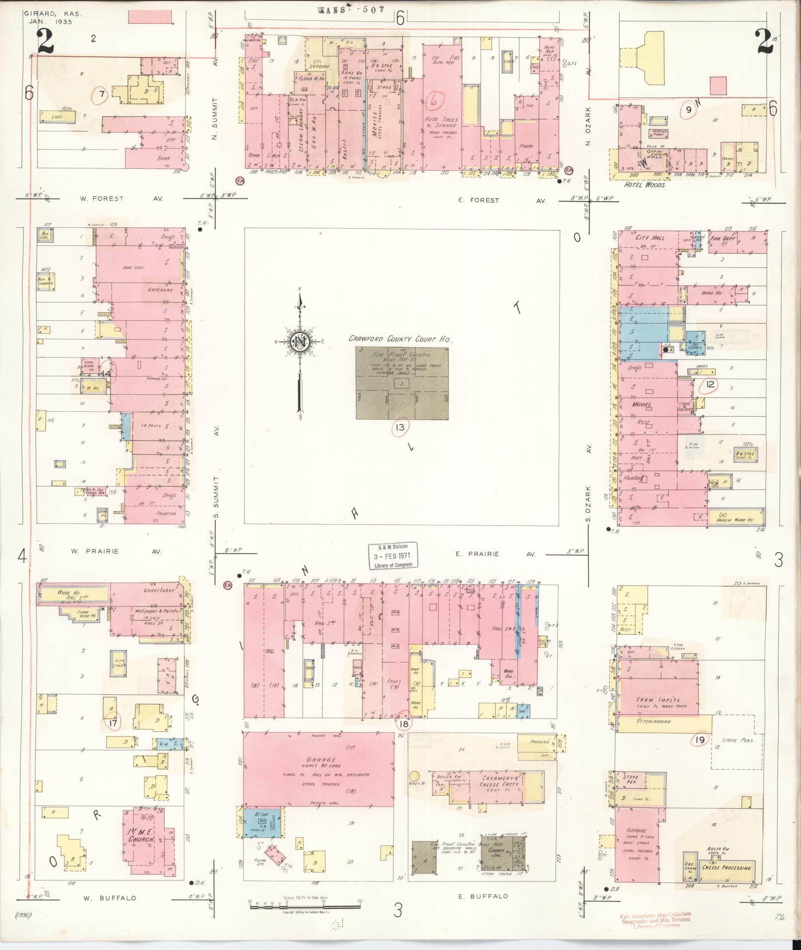Sanborn Fire Insurance Map from Girard, Crawford County, Kansas (1943), Sheet #0002 - Historic Sanborn Fire Insurance Map Print, vintage old map wall art, antique decor, genealogy gift, Kansas Kansas map
