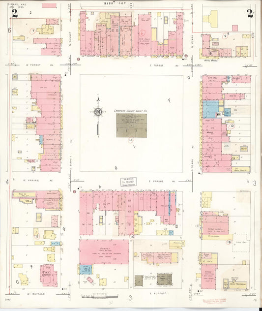 Sanborn Fire Insurance Map from Girard, Crawford County, Kansas (1943), Sheet #0002 - Historic Sanborn Fire Insurance Map Print, vintage old map wall art, antique decor, genealogy gift, Kansas Kansas map