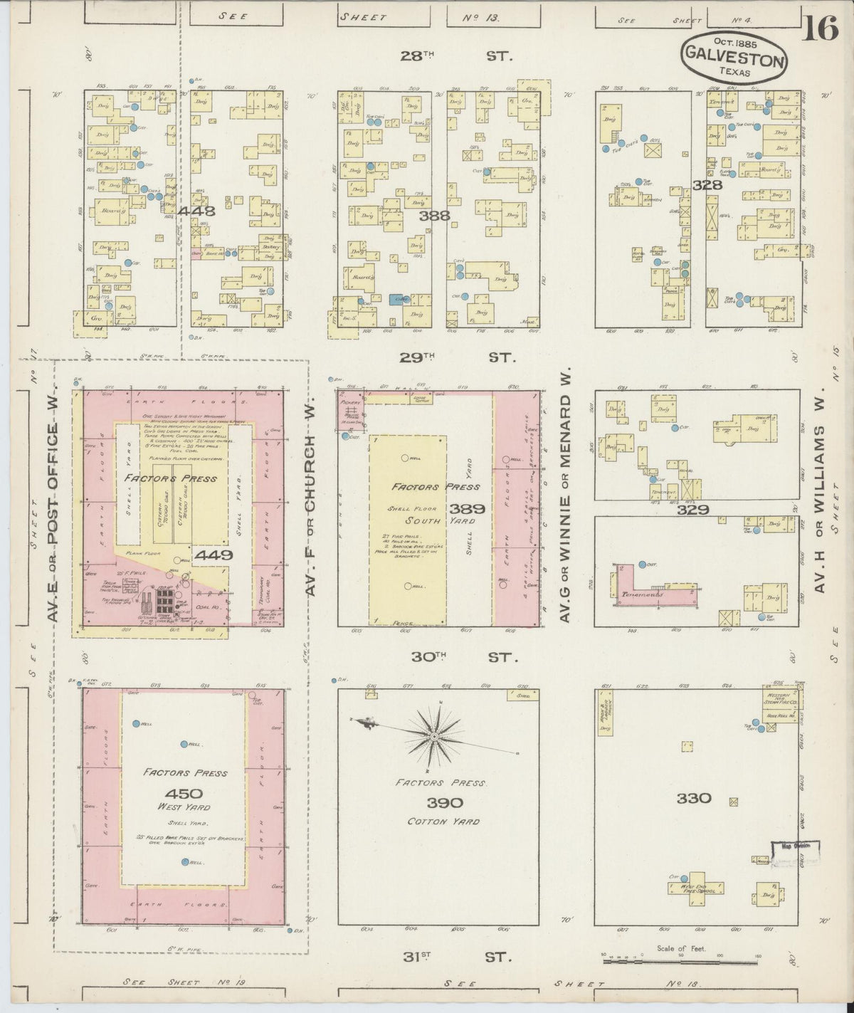 Sanborn Fire Insurance Map from Galveston, Galveston County, Texas (1885), Sheet #0016 - Complete Map Set gallery image, historic Sanborn map, vintage wall art, Texas Texas
