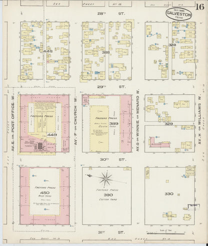 Sanborn Fire Insurance Map from Galveston, Galveston County, Texas (1885), Sheet #0016 - Complete Map Set gallery image, historic Sanborn map, vintage wall art, Texas Texas