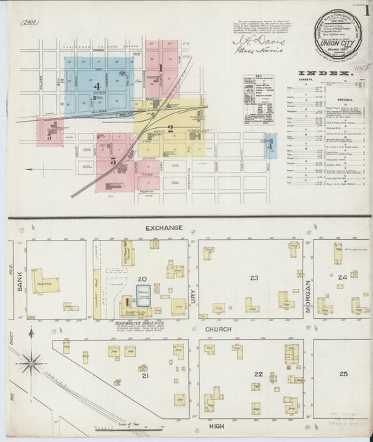 Sanborn Fire Insurance Map from Union City, Obion County, Tennessee (1887), Sheet #0001 - Historic Sanborn Fire Insurance Map Print, vintage old map wall art, antique decor, genealogy gift, Tennessee Tennessee map