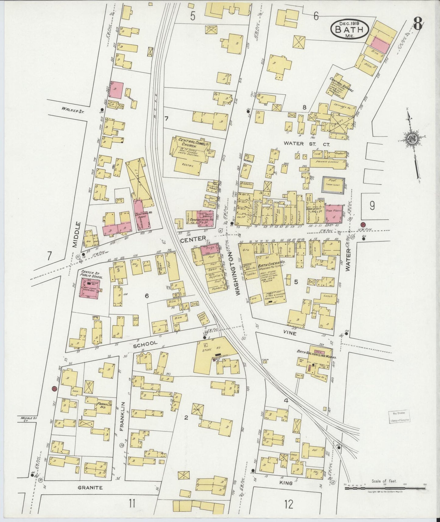 Sanborn Fire Insurance Map from Bath, Sagadahoc County, Maine (1919), Sheet #0008 - Complete Map Set gallery image, historic Sanborn map, vintage wall art, Maine Maine