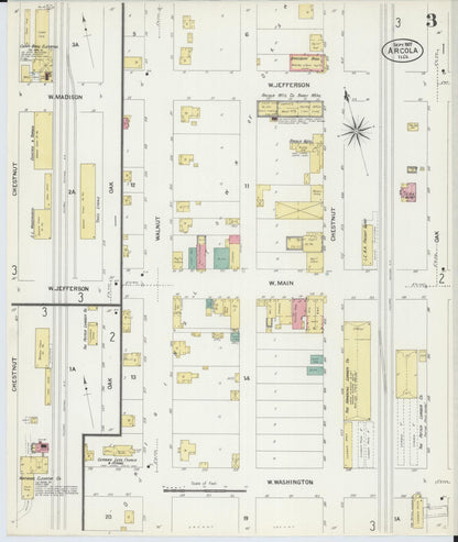 Sanborn Fire Insurance Map from Arcola, Douglas County, Illinois (1907), Sheet #0003 - Historic Sanborn Fire Insurance Map Print, vintage old map wall art, antique decor, genealogy gift, Illinois Illinois map