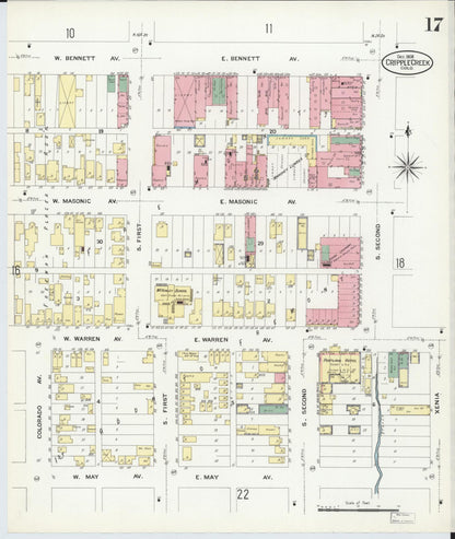 Sanborn Fire Insurance Map from Cripple Creek, Teller County, Colorado (1908), Sheet #0017 - Complete Map Set gallery image, historic Sanborn map, vintage wall art, Colorado Colorado