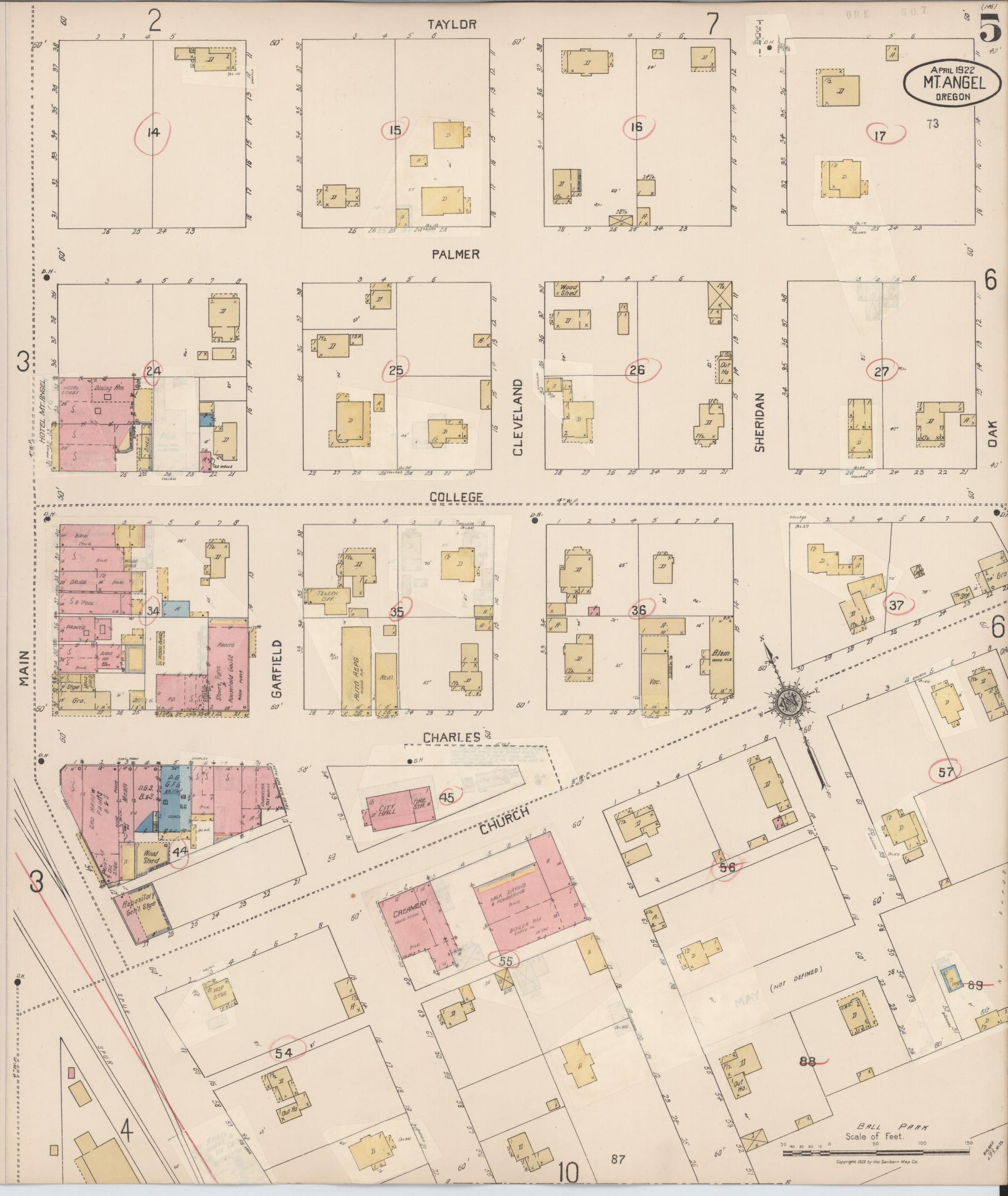 Sanborn Fire Insurance Map from Mount Angel, Marion County, Oregon (1931), Sheet #0005 - Complete Map Set gallery image, historic Sanborn map, vintage wall art, Oregon Oregon