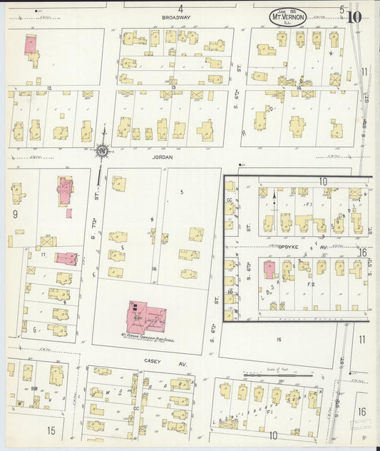 Sanborn Fire Insurance Map from Mount Vernon, Jefferson County, Illinois (1913), Sheet #0010 - Historic Sanborn Fire Insurance Map Print, vintage old map wall art, antique decor, genealogy gift, Illinois Illinois map