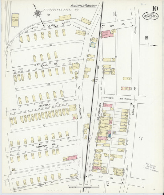 Sanborn Fire Insurance Map from Monessen, Westmoreland County, Pennsylvania (1914), Sheet #0010 - Historic Sanborn Fire Insurance Map Print, vintage old map wall art, antique decor, genealogy gift, Pennsylvania Pennsylvania map