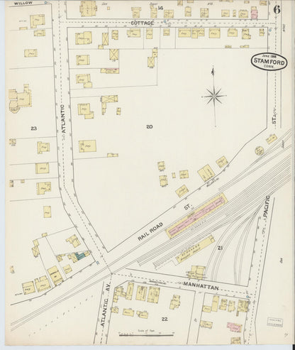 Sanborn Fire Insurance Map from Stamford, Fairfield County, Connecticut (1888), Sheet #0006 - Complete Map Set gallery image, historic Sanborn map, vintage wall art, Connecticut Connecticut