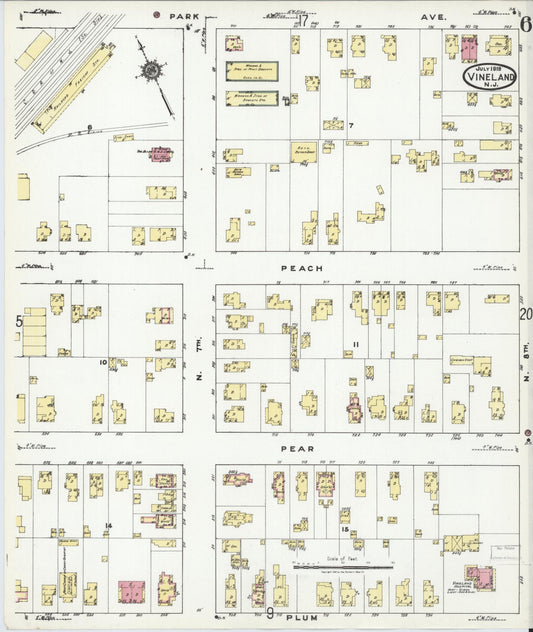 Sanborn Fire Insurance Map from Vineland, Cumberland County, New Jersey (1919), Sheet #0006 - Historic Sanborn Fire Insurance Map Print, vintage old map wall art, antique decor, genealogy gift, New Jersey New Jersey map