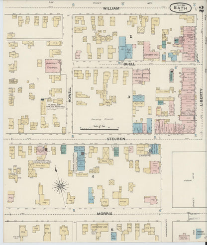 Sanborn Fire Insurance Map from Bath, Steuben County, New York (1888), Sheet #0002 - Complete Map Set gallery image, historic Sanborn map, vintage wall art, New York New York