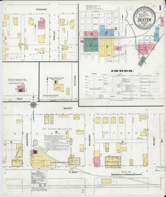 Sanborn Fire Insurance Map from Dexter, Stoddard County, Missouri (1911), Sheet #0001 - Historic Sanborn Fire Insurance Map Print, vintage old map wall art, antique decor, genealogy gift, Missouri Missouri map