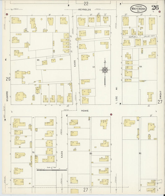 Sanborn Fire Insurance Map from Waycross, Ware County, Georgia (1913), Sheet #0026 - Historic Sanborn Fire Insurance Map Print, vintage old map wall art, antique decor, genealogy gift, Georgia Georgia map
