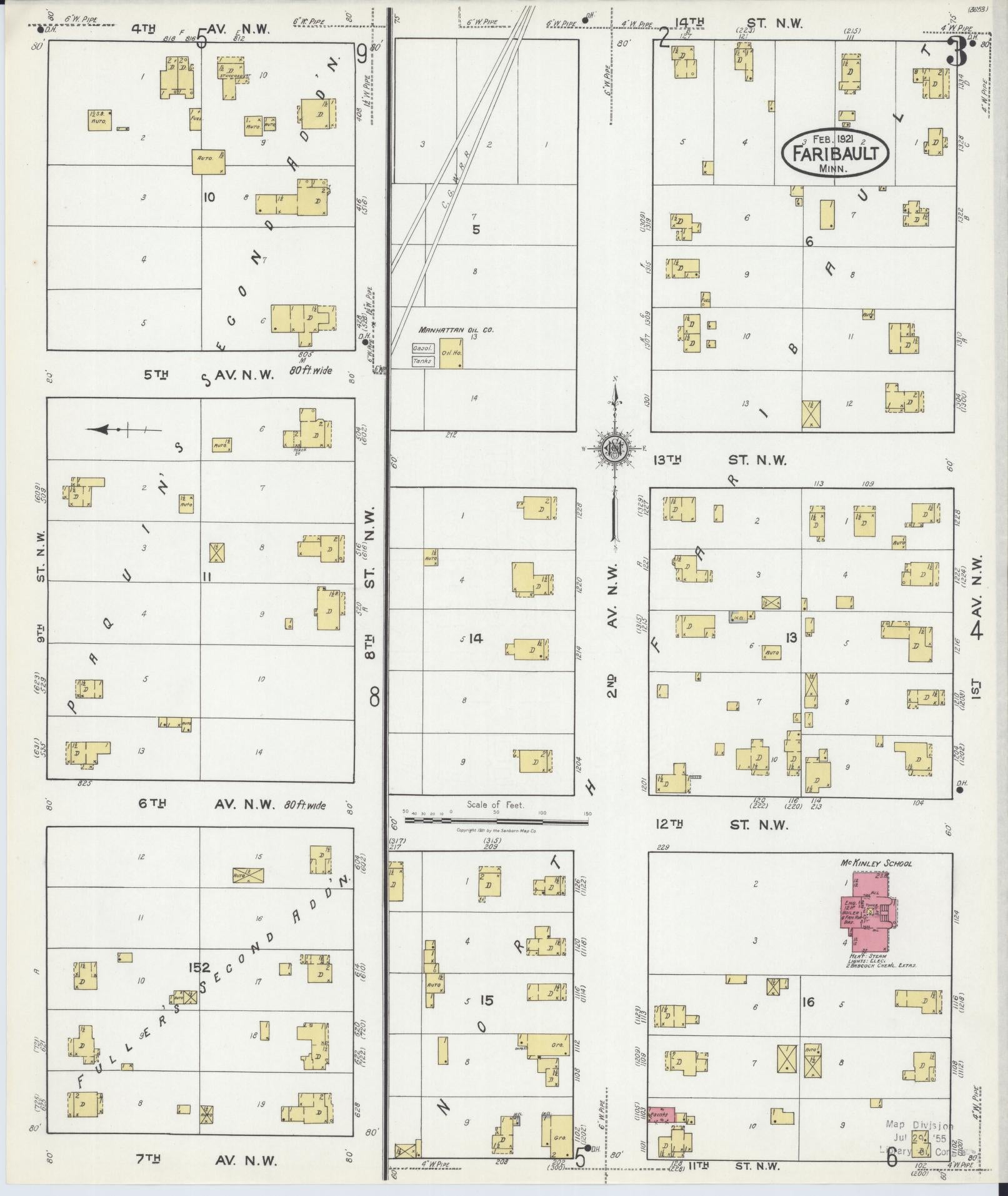 Sanborn Fire Insurance Map from Faribault, Rice County, Minnesota (1921), Sheet #0003 - Historic Sanborn Fire Insurance Map Print, vintage old map wall art, antique decor, genealogy gift, Minnesota Minnesota map