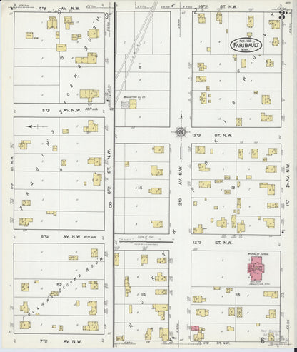 Sanborn Fire Insurance Map from Faribault, Rice County, Minnesota (1921), Sheet #0003 - Historic Sanborn Fire Insurance Map Print, vintage old map wall art, antique decor, genealogy gift, Minnesota Minnesota map