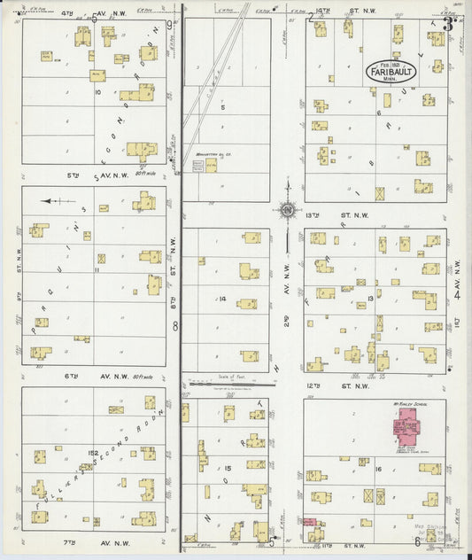 Sanborn Fire Insurance Map from Faribault, Rice County, Minnesota (1921), Sheet #0003 - Historic Sanborn Fire Insurance Map Print, vintage old map wall art, antique decor, genealogy gift, Minnesota Minnesota map