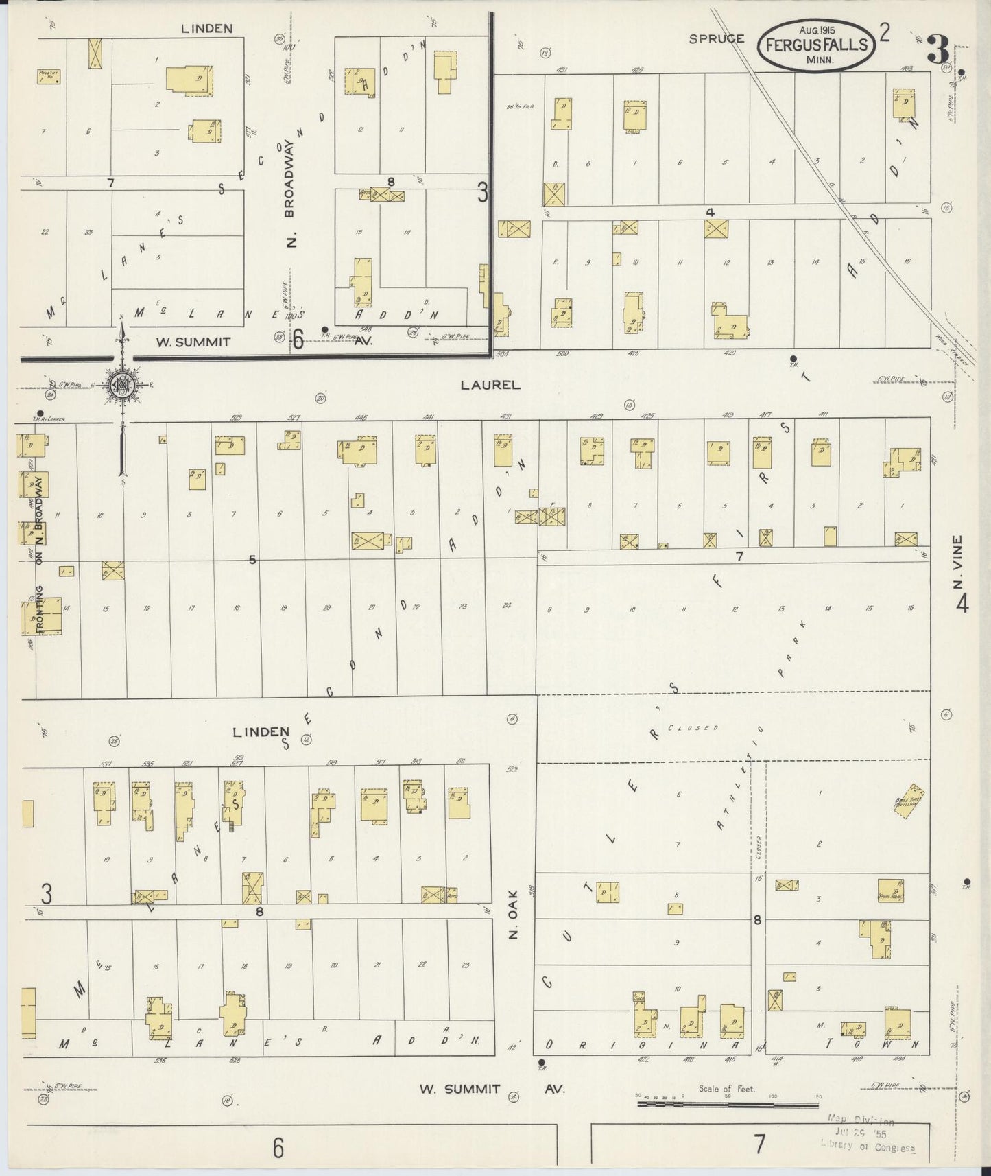 Sanborn Fire Insurance Map from Fergus Falls, Otter Tail County, Minnesota (1915), Sheet #0003 - Complete Map Set gallery image, historic Sanborn map, vintage wall art, Minnesota Minnesota