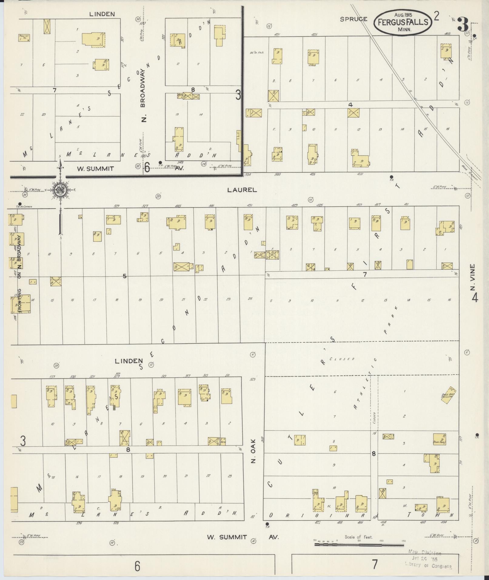 Sanborn Fire Insurance Map from Fergus Falls, Otter Tail County, Minnesota (1915), Sheet #0003 - Complete Map Set gallery image, historic Sanborn map, vintage wall art, Minnesota Minnesota