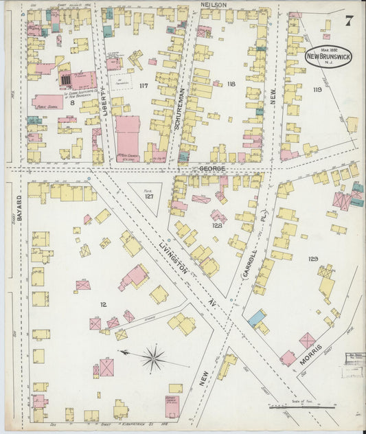 Sanborn Fire Insurance Map from New Brunswick, Middlesex County, New Jersey (1892), Sheet #0007 - Historic Sanborn Fire Insurance Map Print, vintage old map wall art, antique decor, genealogy gift, New Jersey New Jersey map