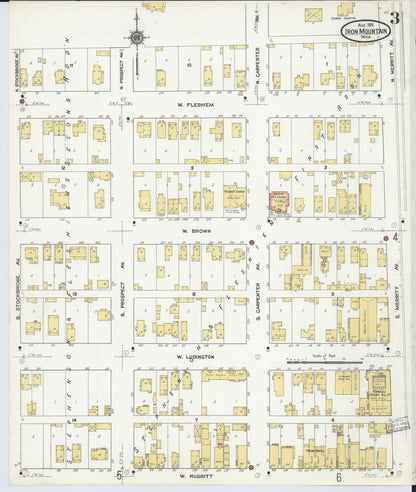 Sanborn Fire Insurance Map from Iron Mountain, Dickinson County, Michigan (1911), Sheet #0003 - Historic Sanborn Fire Insurance Map Print, vintage old map wall art, antique decor, genealogy gift, Michigan Michigan map