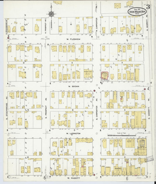 Sanborn Fire Insurance Map from Iron Mountain, Dickinson County, Michigan (1911), Sheet #0003 - Historic Sanborn Fire Insurance Map Print, vintage old map wall art, antique decor, genealogy gift, Michigan Michigan map