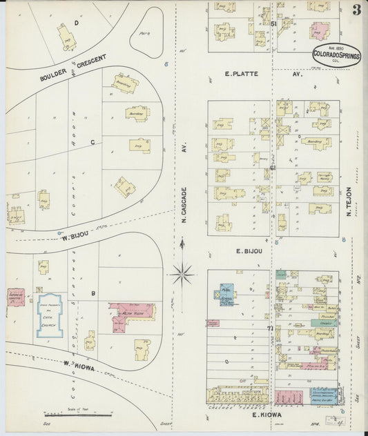 Sanborn Fire Insurance Map from Colorado Springs, El Paso County, Colorado (1890), Sheet #0003 - Historic Sanborn Fire Insurance Map Print, vintage old map wall art, antique decor, genealogy gift, Colorado Colorado map