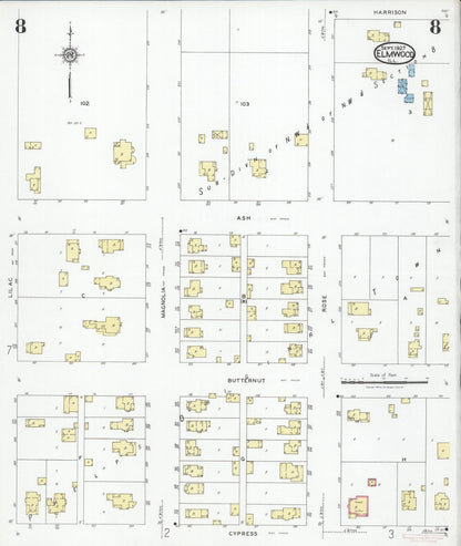 Sanborn Fire Insurance Map from Elmwood, Peoria County, Illinois (1927), Sheet #0008 - Complete Map Set gallery image, historic Sanborn map, vintage wall art, Illinois Illinois