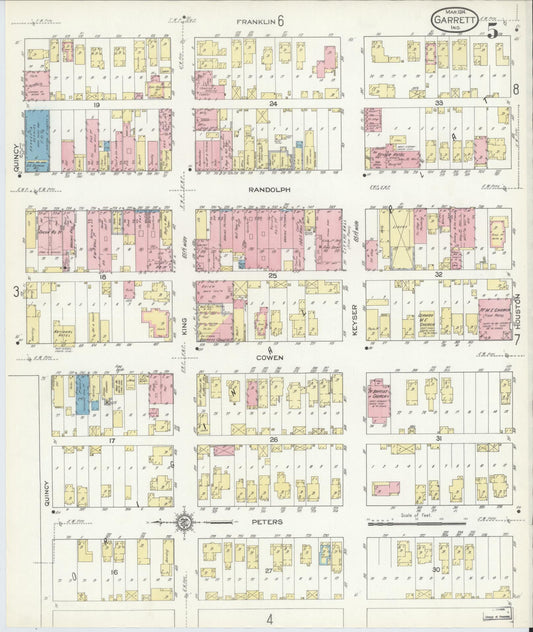 Sanborn Fire Insurance Map from Garrett, De Kalb County, Indiana (1914), Sheet #0005 - Historic Sanborn Fire Insurance Map Print, vintage old map wall art, antique decor, genealogy gift, Indiana Indiana map