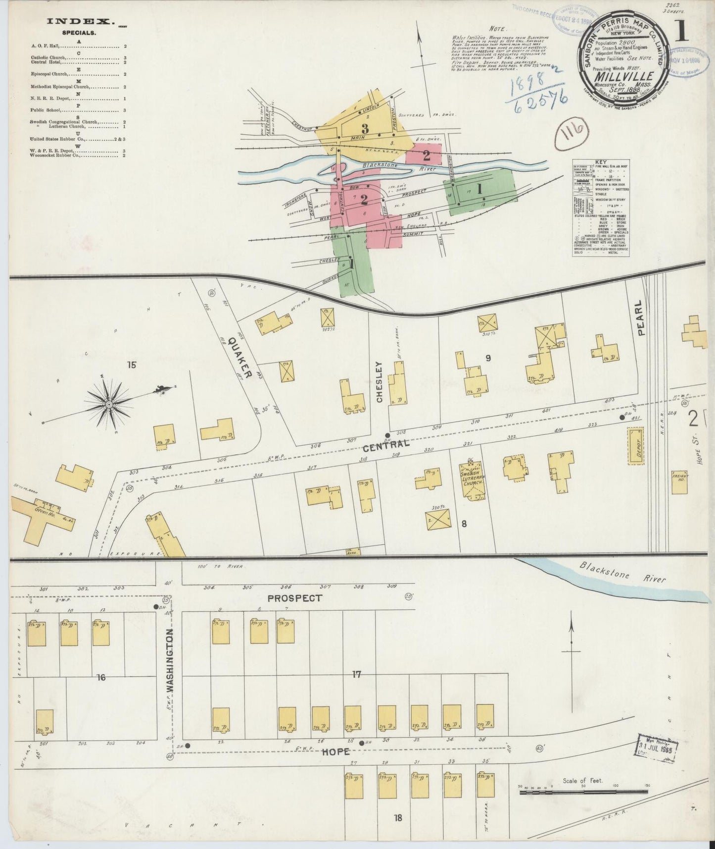 Sanborn Fire Insurance Map from Millville, Worcester County, Massachusetts. (1898) – Historic Sanborn Fire Insurance Map Print