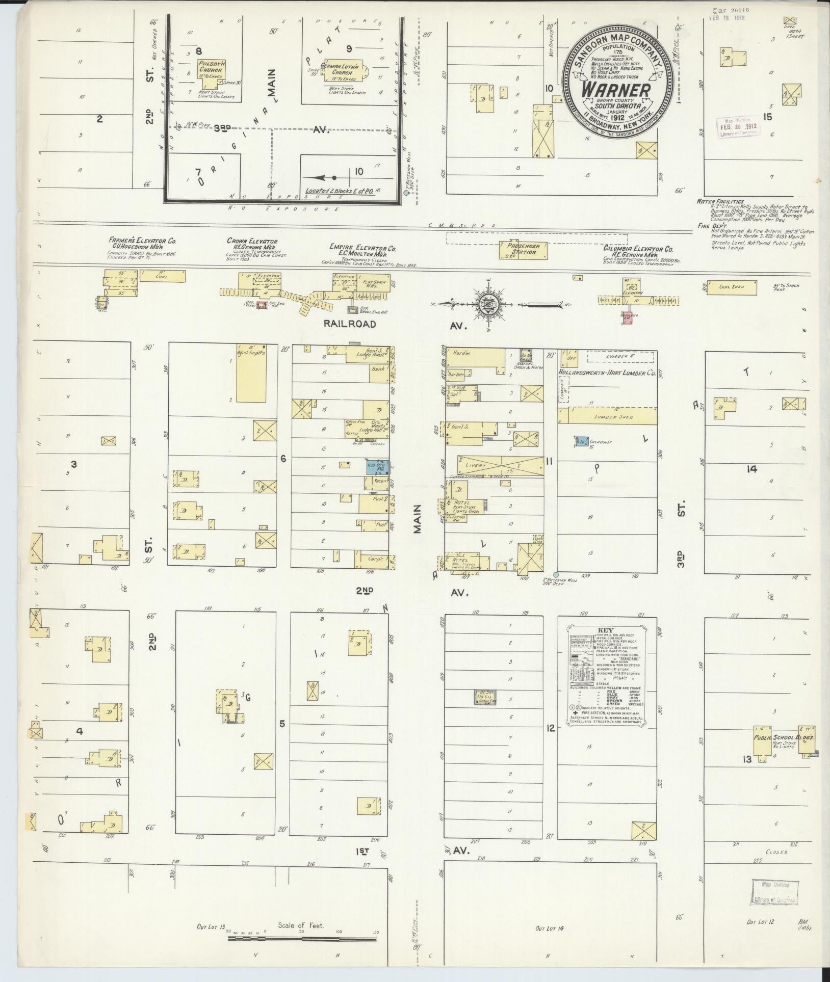 Sanborn Fire Insurance Map from Warner, Brown County, South Dakota (1912), Sheet #0001 - Historic Sanborn Fire Insurance Map Print, vintage old map wall art, antique decor, genealogy gift, South Dakota South Dakota map