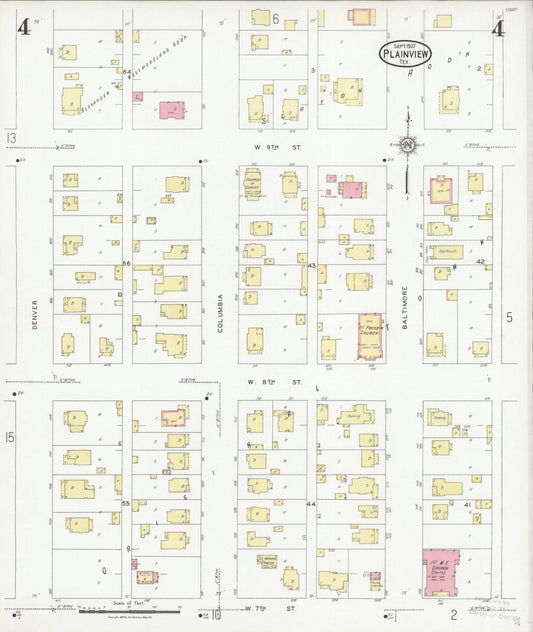 Sanborn Fire Insurance Map from Plainview, Hale County, Texas (1927), Sheet #0004 - Historic Sanborn Fire Insurance Map Print, vintage old map wall art, antique decor, genealogy gift, Texas Texas map