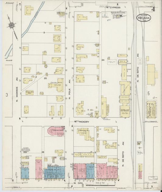Sanborn Fire Insurance Map from Arcadia, DeSoto County, Florida (1914), Sheet #0004 - Historic Sanborn Fire Insurance Map Print, vintage old map wall art, antique decor, genealogy gift, Florida Florida map