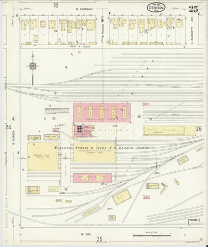 Sanborn Fire Insurance Map from Denison, Grayson County, Texas (1914), Sheet #0025 - Historic Sanborn Fire Insurance Map Print, vintage old map wall art, antique decor, genealogy gift, Texas Texas map