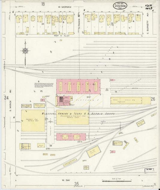 Sanborn Fire Insurance Map from Denison, Grayson County, Texas (1914), Sheet #0025 - Historic Sanborn Fire Insurance Map Print, vintage old map wall art, antique decor, genealogy gift, Texas Texas map