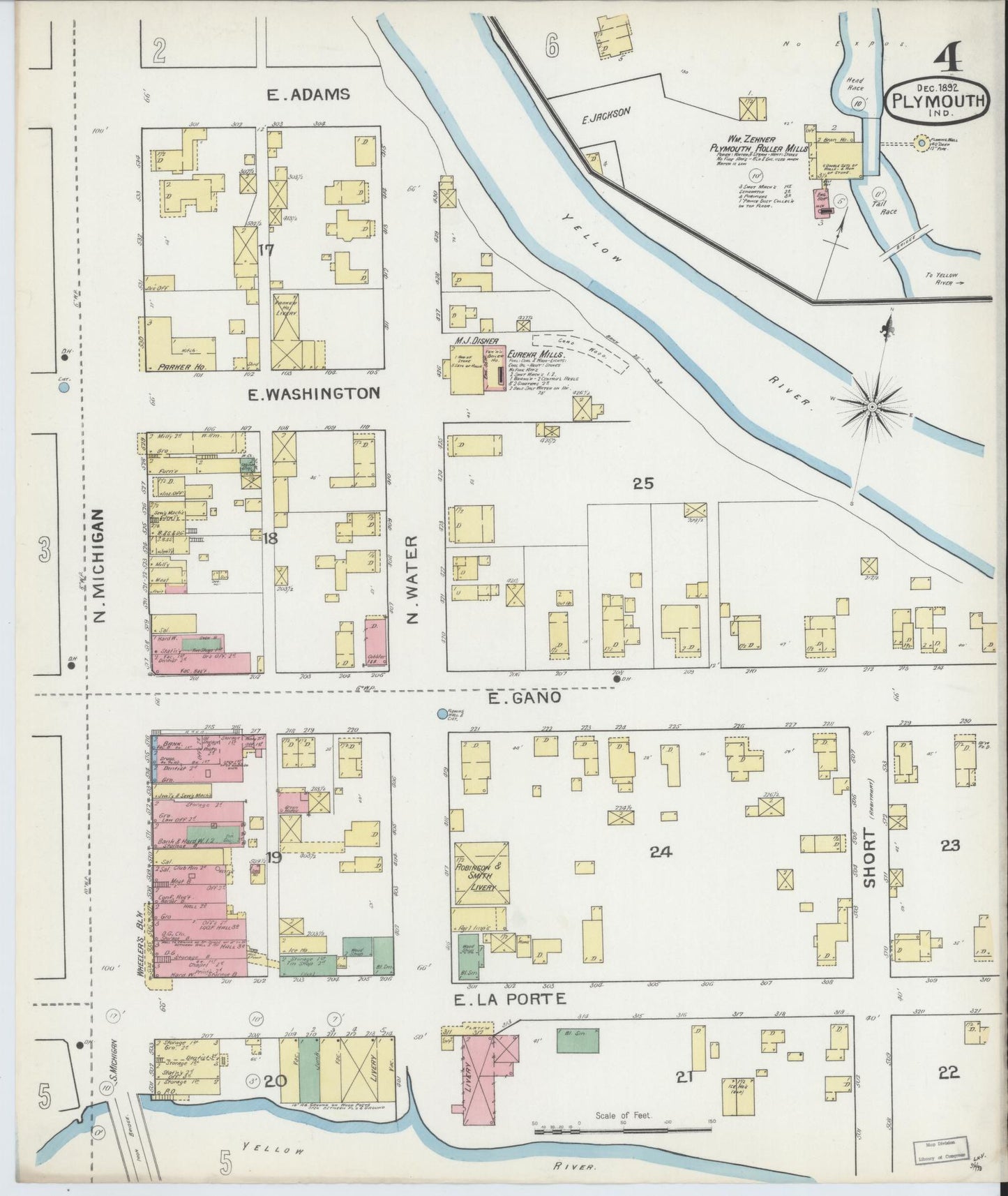 Sanborn Fire Insurance Map from Plymouth, Marhshall County, Indiana (1892), Sheet #0004 - Historic Sanborn Fire Insurance Map Print, vintage old map wall art, antique decor, genealogy gift, Indiana Indiana map