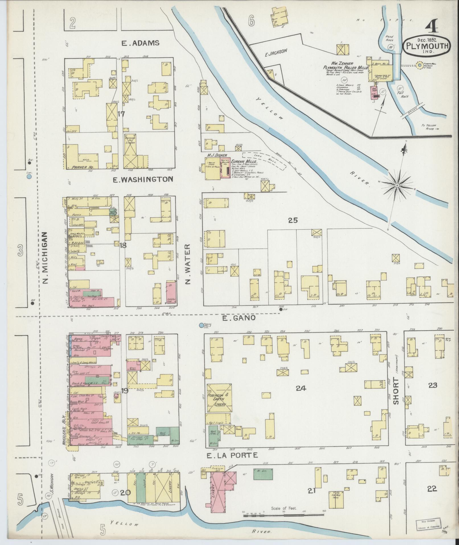 Sanborn Fire Insurance Map from Plymouth, Marhshall County, Indiana (1892), Sheet #0004 - Historic Sanborn Fire Insurance Map Print, vintage old map wall art, antique decor, genealogy gift, Indiana Indiana map