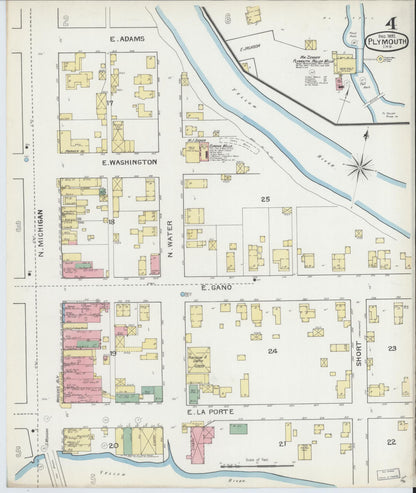 Sanborn Fire Insurance Map from Plymouth, Marhshall County, Indiana (1892), Sheet #0004 - Historic Sanborn Fire Insurance Map Print, vintage old map wall art, antique decor, genealogy gift, Indiana Indiana map