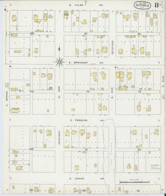Sanborn Fire Insurance Map from Guthrie, Logan County, Oklahoma (1895), Sheet #0008 - Historic Sanborn Fire Insurance Map Print, vintage old map wall art, antique decor, genealogy gift, Oklahoma Oklahoma map