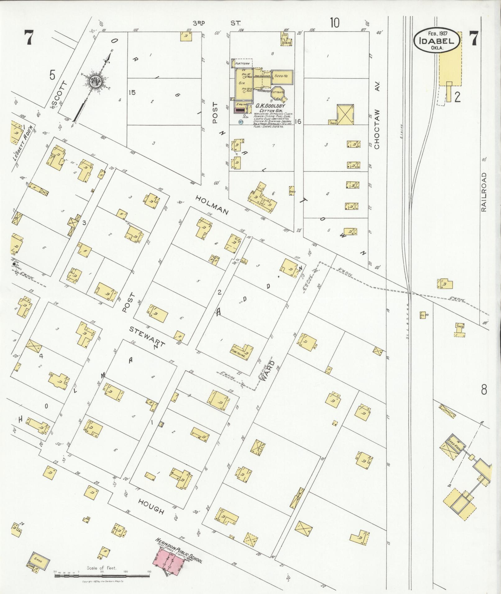 Sanborn Fire Insurance Map from Idabel, McCurtain County, Oklahoma (1927), Sheet #0007 - Complete Map Set gallery image, historic Sanborn map, vintage wall art, Oklahoma Oklahoma